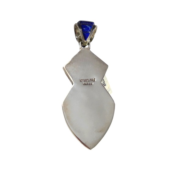 Sterling Silver & Blue Gemstone Geometric Pendant - Picture 2 of 4